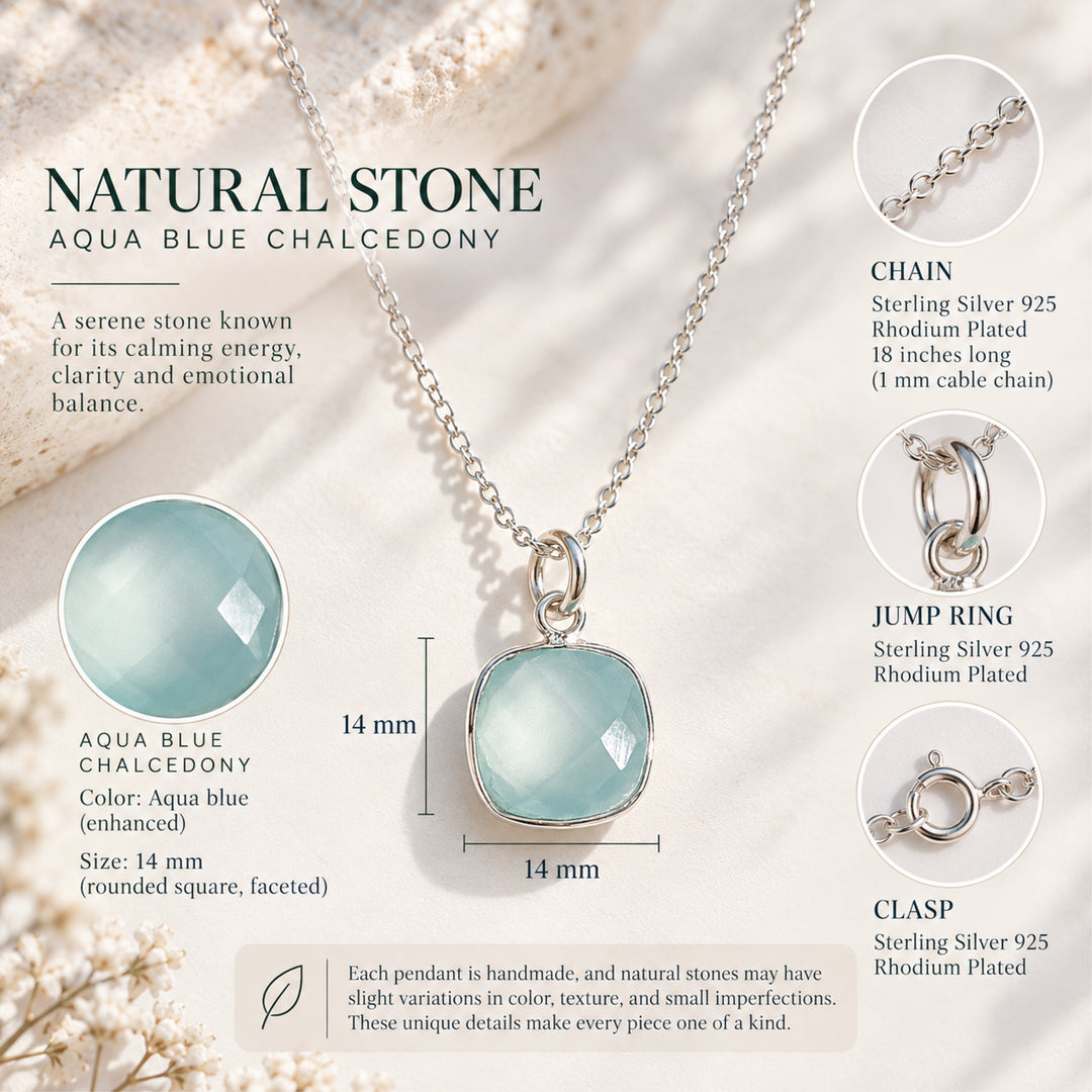 Aqua Blue Chalcedony Sterling Silver Necklace