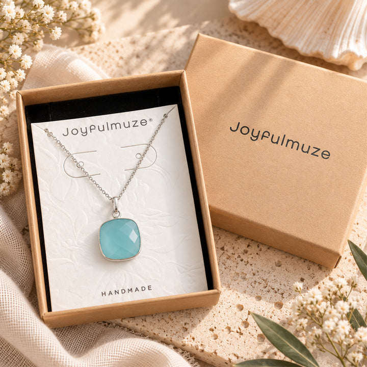 Aqua Blue Chalcedony Sterling Silver Necklace