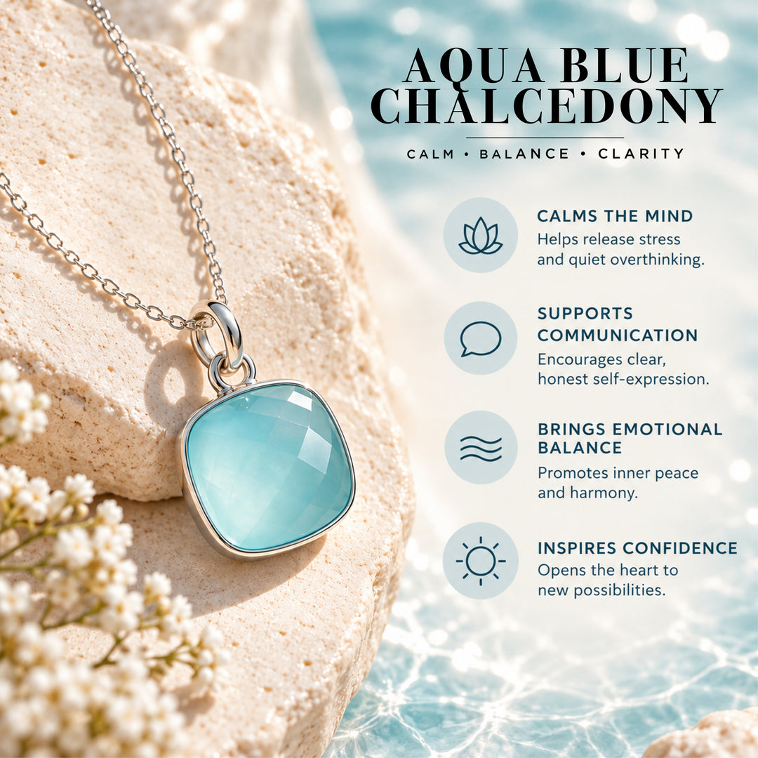 Aqua Blue Chalcedony Sterling Silver Necklace