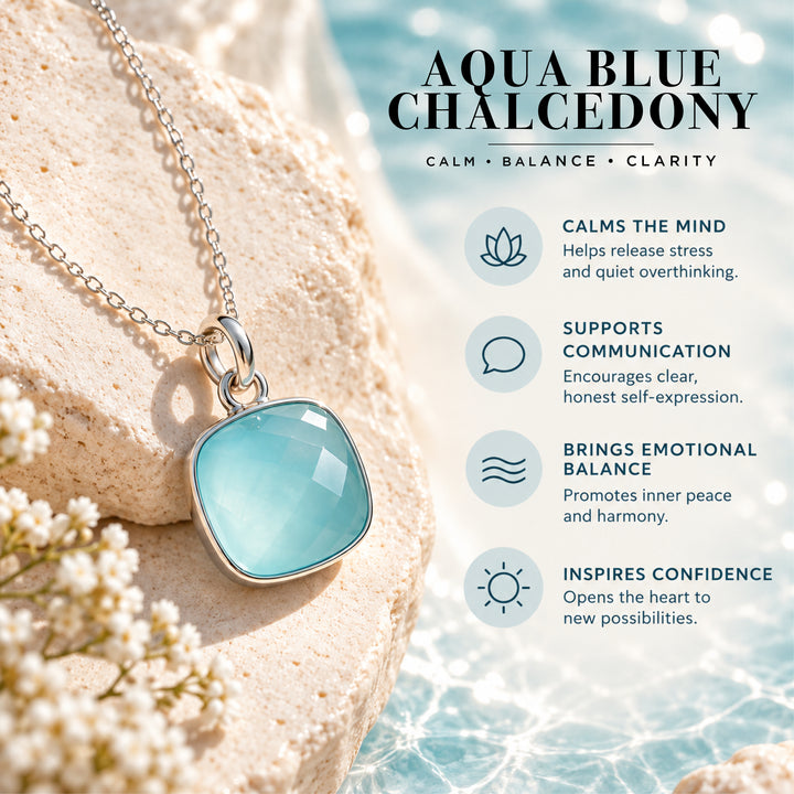 Aqua Blue Chalcedony Sterling Silver Necklace