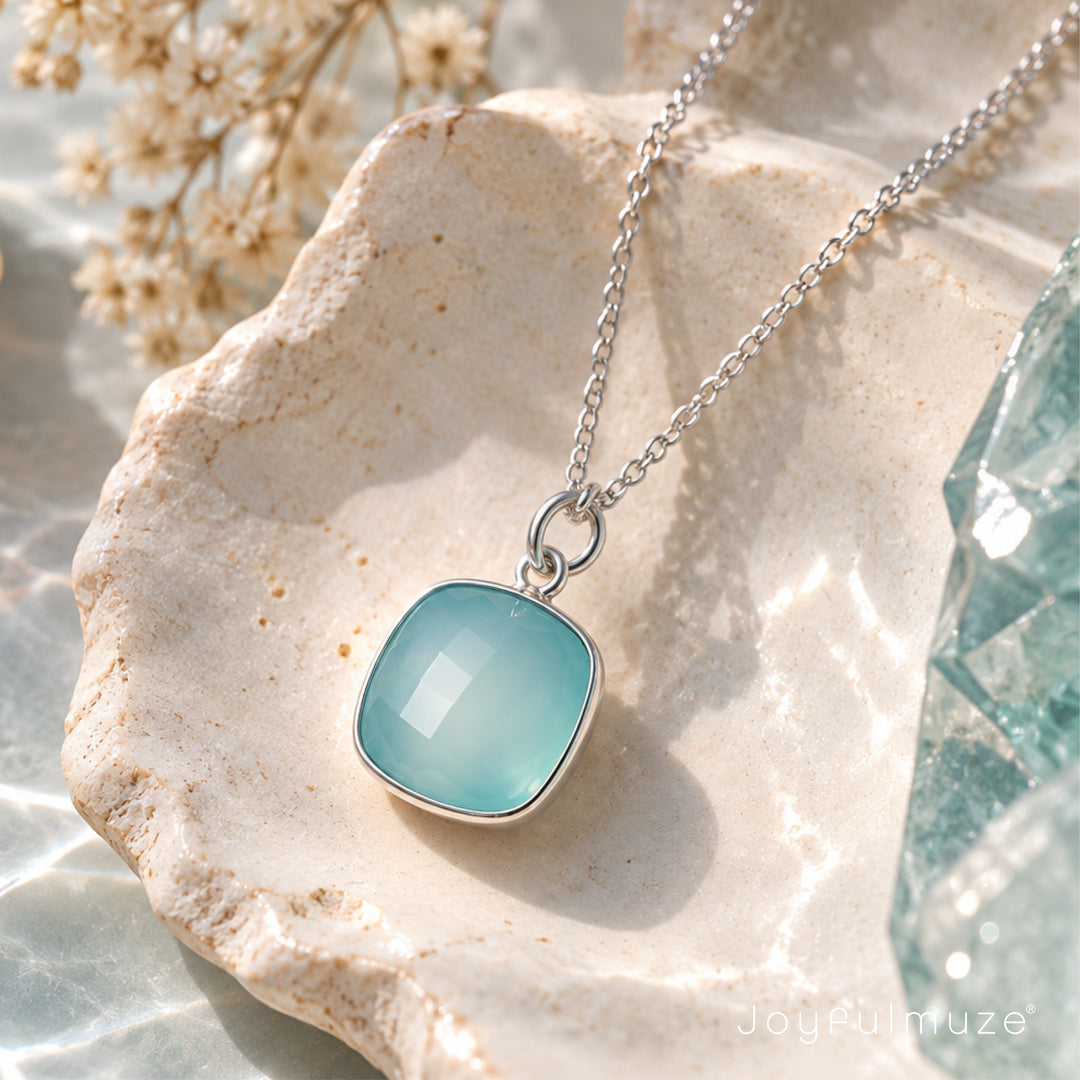 Aqua Blue Chalcedony Sterling Silver Necklace