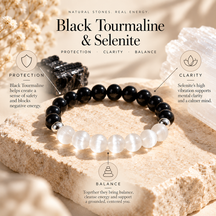 BLACK TOURMALINE + SELENITE BRACELET