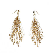 Beaded Bohemian Earrings in White and Gold
