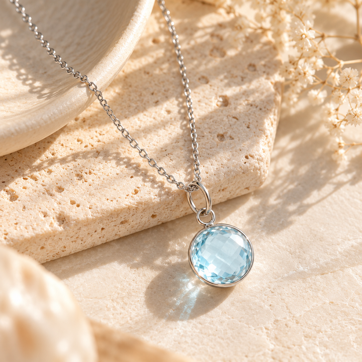 Pale Blue Topaz Necklace Silver