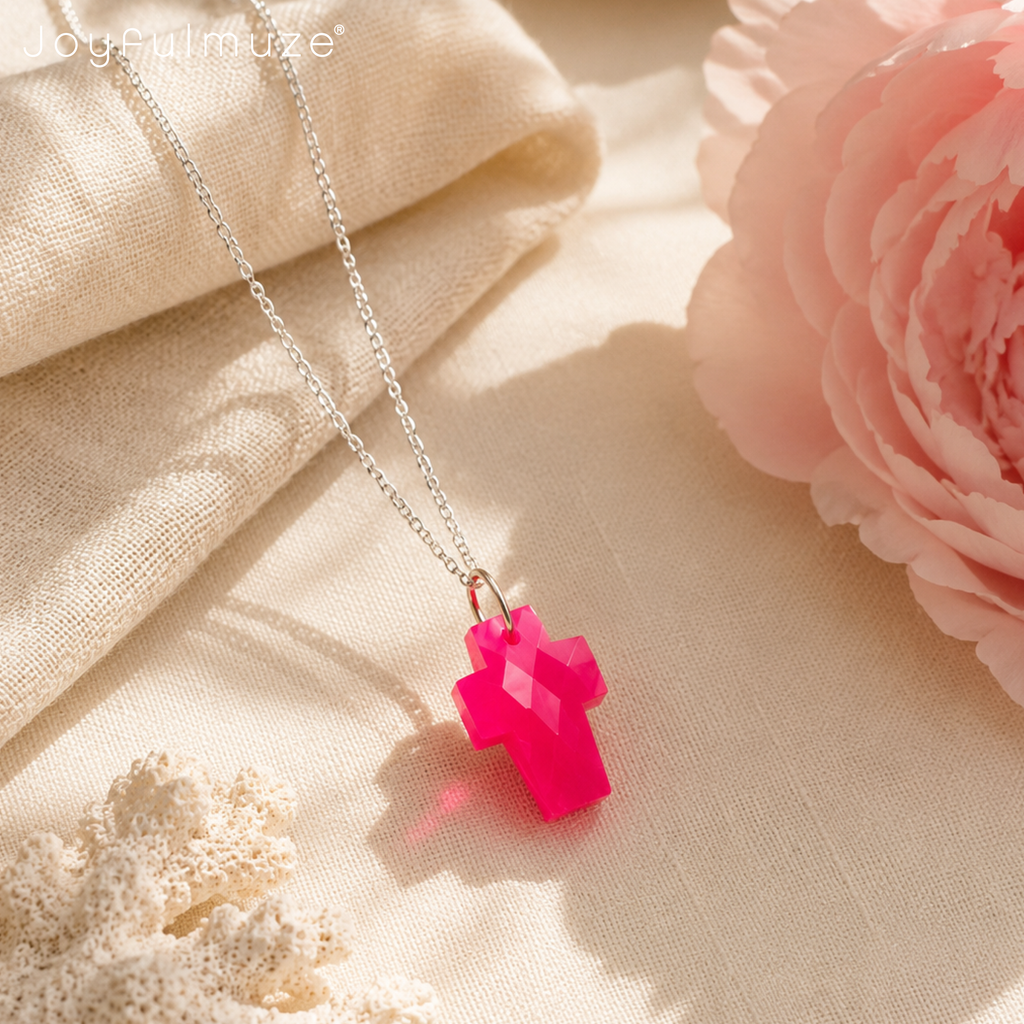 Hot Pink Onyx Cross Necklace - 925 Sterling Silver | JoyfulMuze
