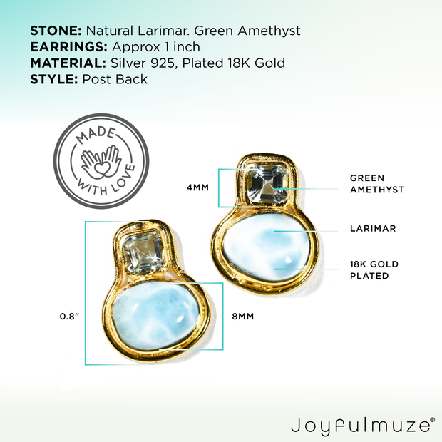 Larimar Green Amethyst Post Stud Earrings