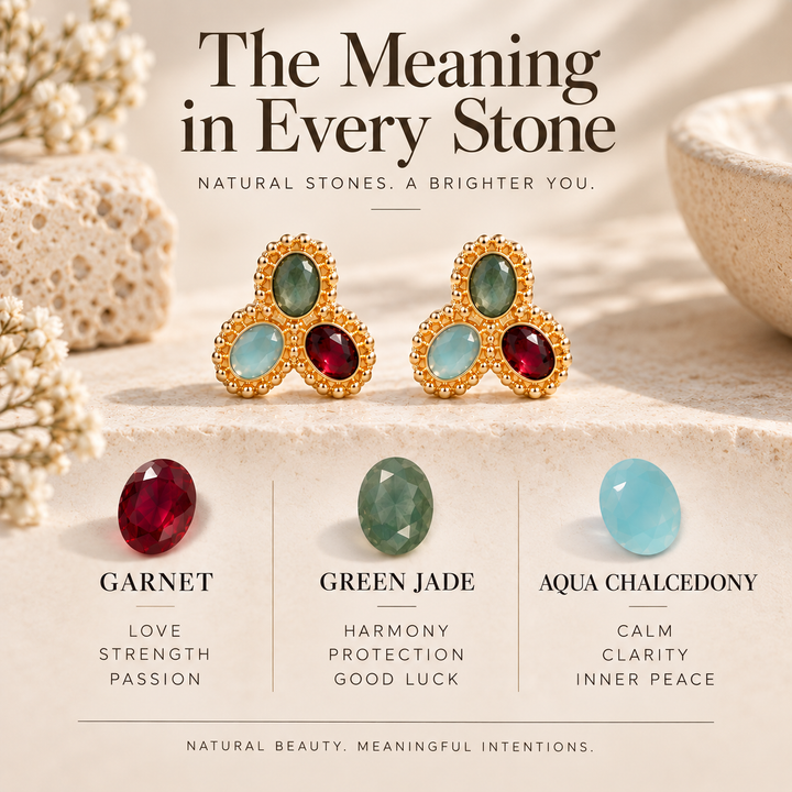 Garnet, Green Jade & Aqua Chalcedony Stud Earrings
