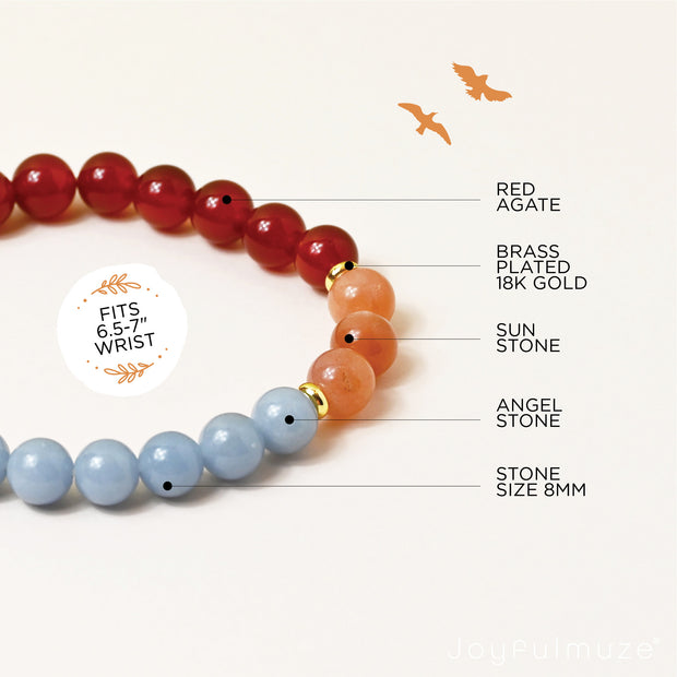 Red Agate, Sunstone and Blue Angel Stone Bracelet