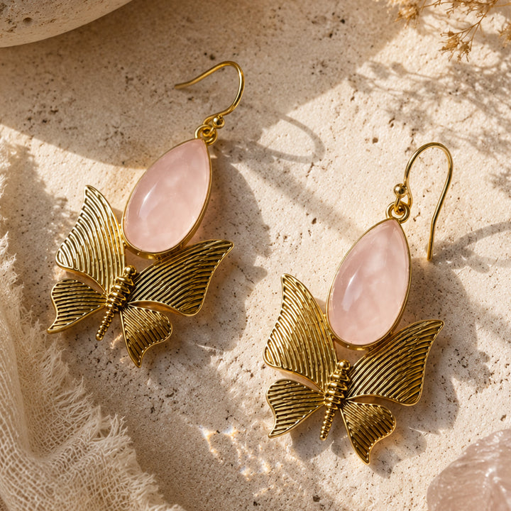 Rose Quartz Butterfly Drop Earrings