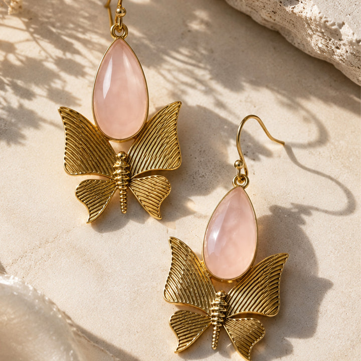 Rose Quartz Butterfly Drop Earrings