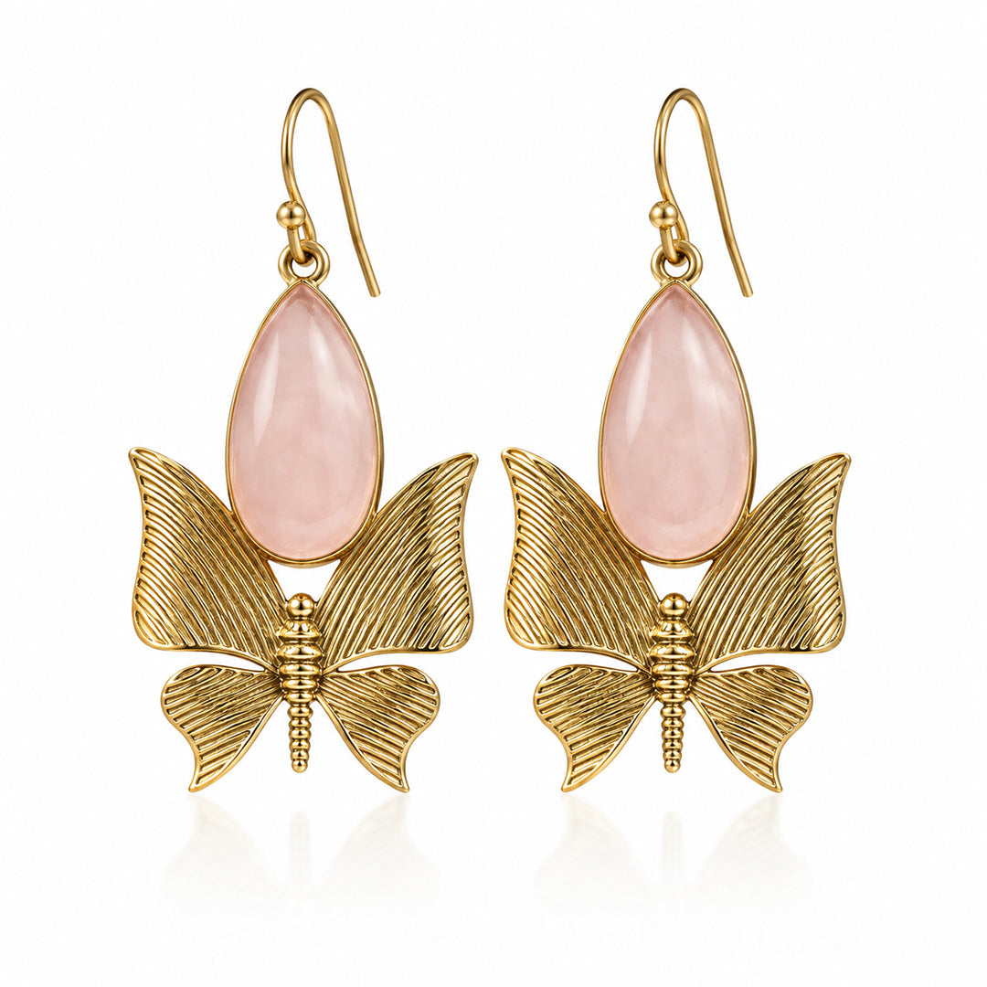 Rose Quartz Butterfly Drop Earrings