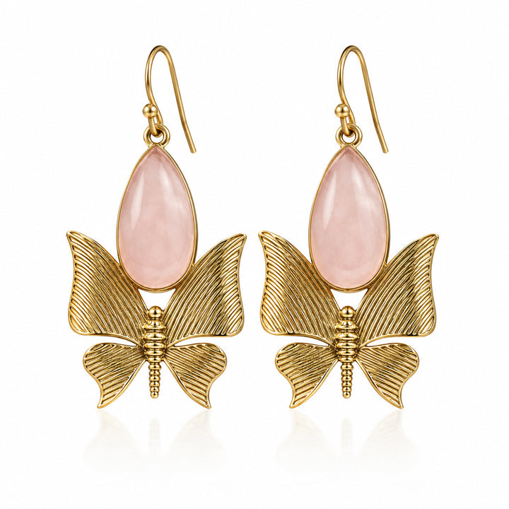 Rose Quartz Butterfly Drop Earrings