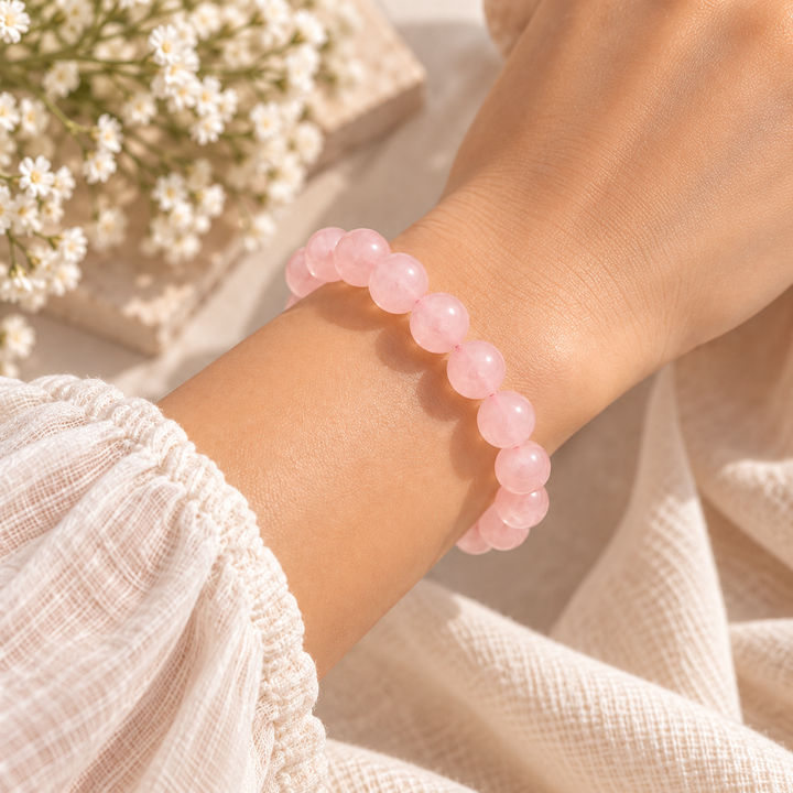 Natural Rose Quartz 10mm Beaded Bracelet