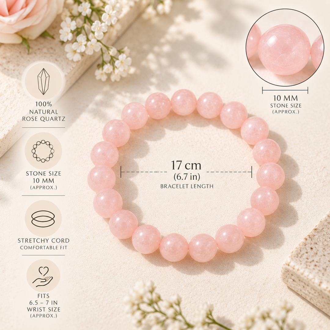 Natural Rose Quartz 10mm Beaded Bracelet