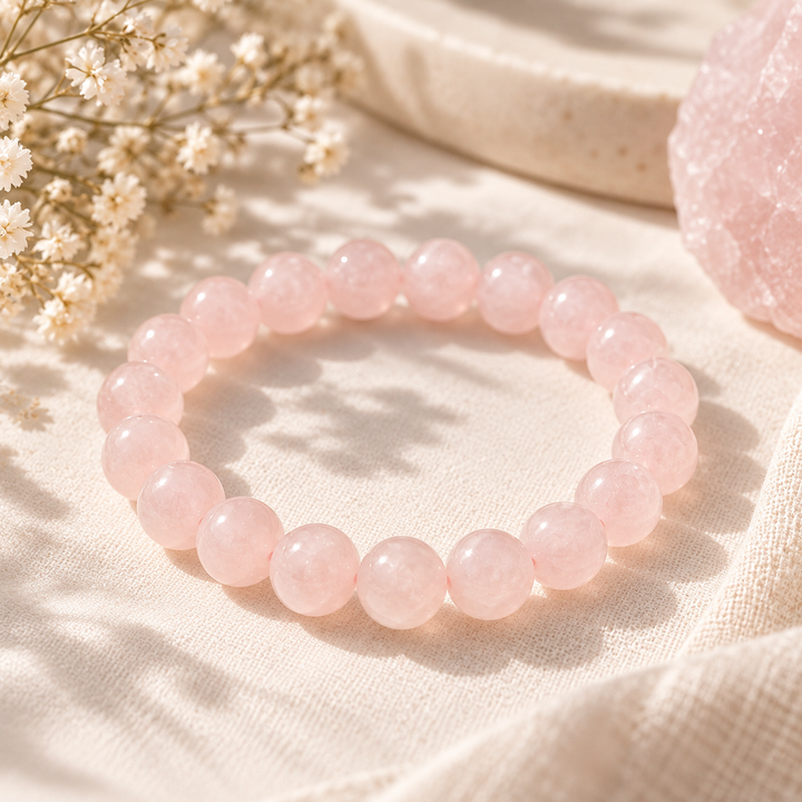 Natural Rose Quartz 10mm Beaded Bracelet
