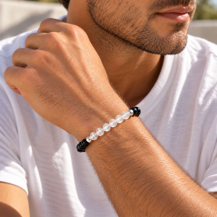 BLACK TOURMALINE + SELENITE BRACELET