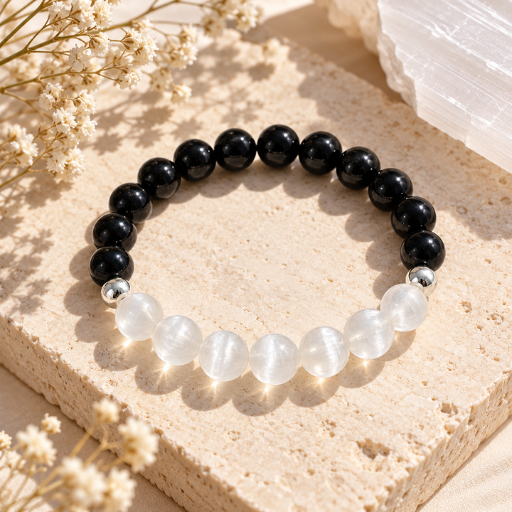 BLACK TOURMALINE + SELENITE BRACELET
