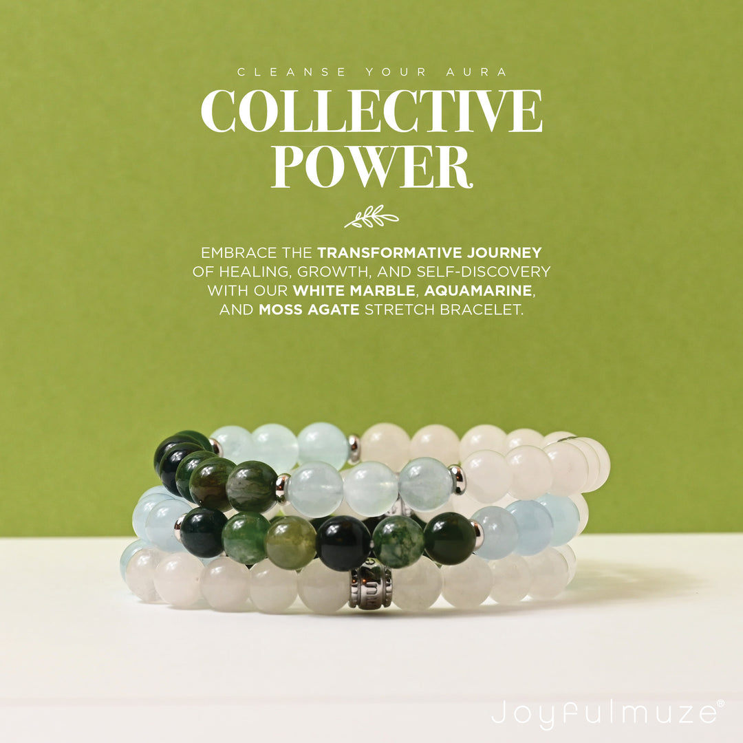 White Marble, Aquamarine and Moss Agate