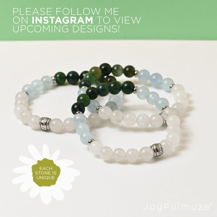 White Marble, Aquamarine and Moss Agate