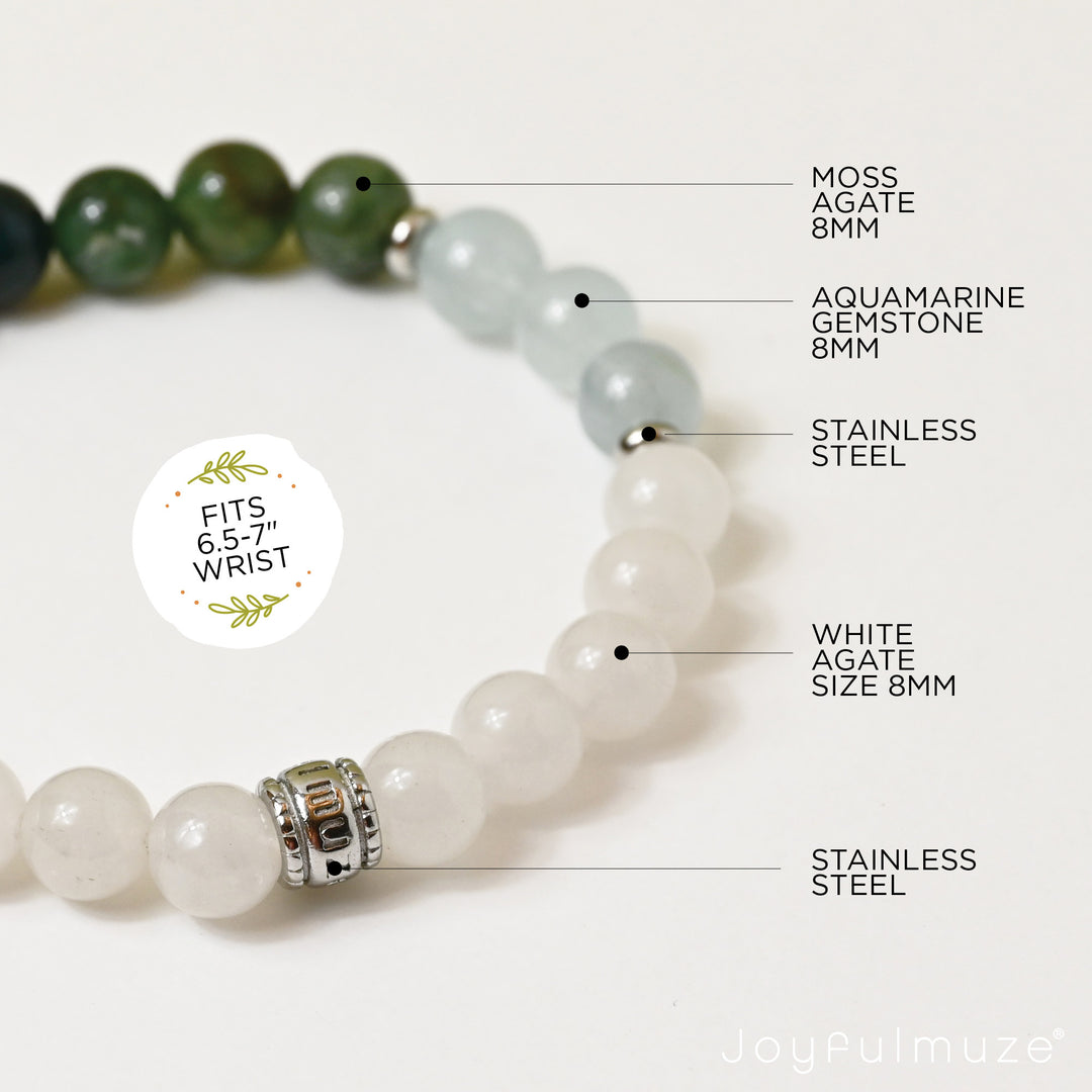White Marble, Aquamarine and Moss Agate