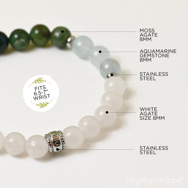 White Marble, Aquamarine and Moss Agate