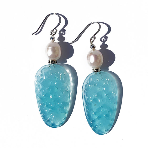 Aqua blue beaded Layered gemstone necklace earrings at ₹4400 | Azilaa
