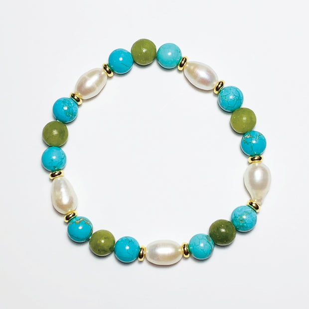 Turquoise Serpentine and Pearl Bracelet