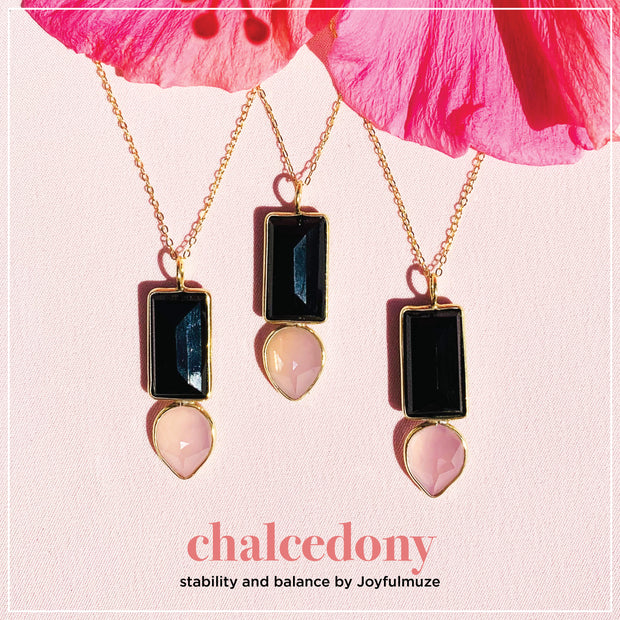 Black Onyx and Pink Chalcedony Necklace