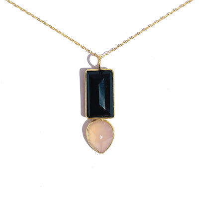 Black Onyx and Pink Chalcedony Necklace