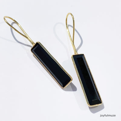 Black Tourmaline Long Gold Earrings