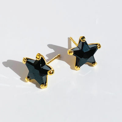 Black Tourmaline Star Studs in Gold