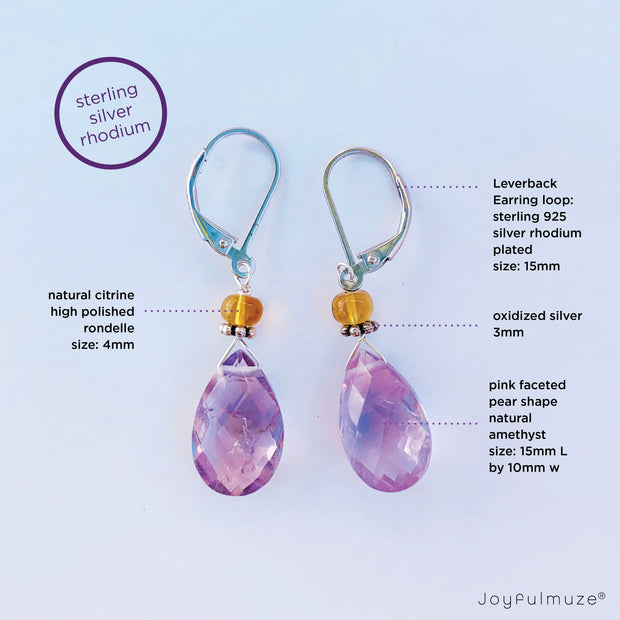 Pink Amethyst and Citrine Silver Earrings
