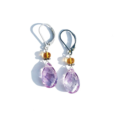 Pink Amethyst and Citrine Silver Earrings