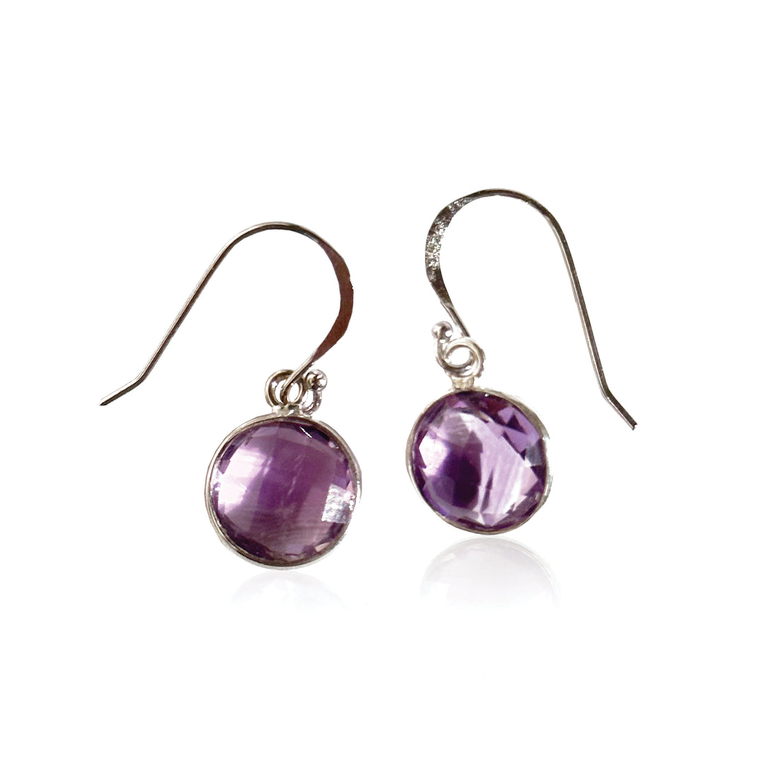 Joyfulmuze Handmade Collection 925 Sterling Silver 8 x 10mm Oval February Birthstone Amethyst Dangle Earrings for Women with Hooks