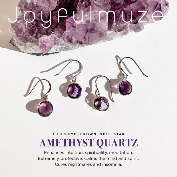Joyfulmuze Amethyst  925 Sterling Silver Dangle Drop Earrings, Light Dangle Faceted Purple Crystal, February Birthstone, Handmade Jewelry Gift for Women
