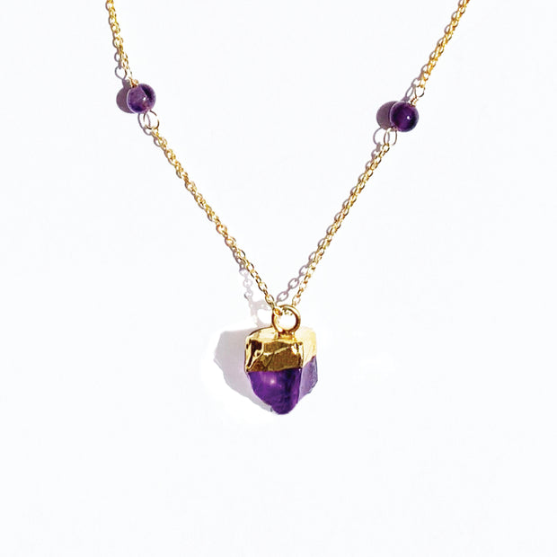 Boho Amethyst Necklace in Gold