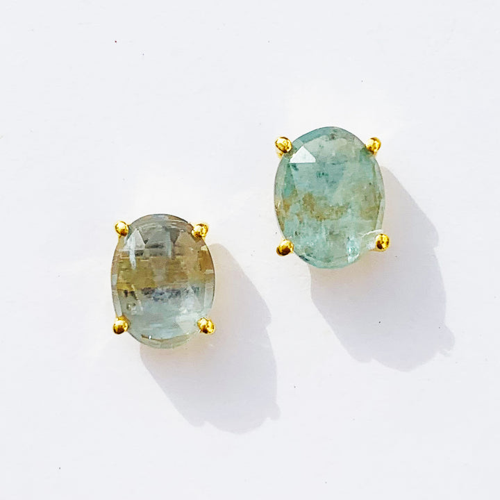 Gold Aquamarine Studs
