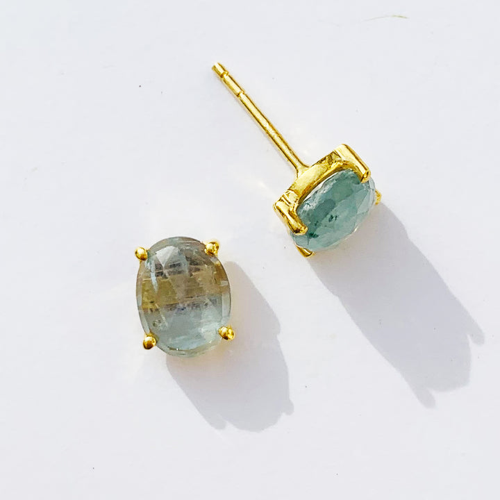 Gold Aquamarine Studs