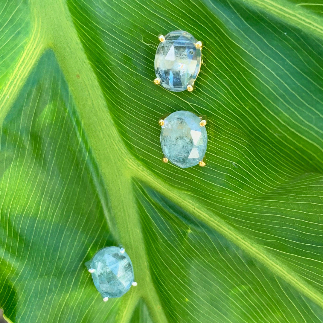 Gold Aquamarine Studs