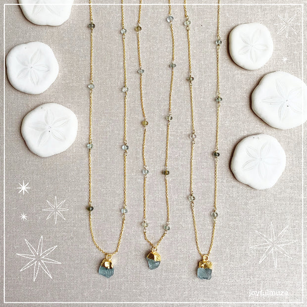 Joyfulmuze Blue Aquamarine Gemstone Necklace March Birthstone 
