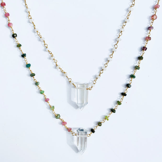 Crystal and Rainbow Tourmaline Necklace