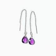 Natural Amethyst Faceted Drops Silver 925 Earrings Long Chain 