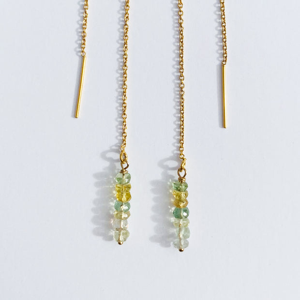 Gold Fill Thread Earrings with Moss Aquamarine