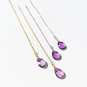 Natural Amethyst Faceted Drops Silver 925 Earrings Long Chain 