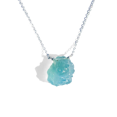 larege raw aquamarine silver necklace pendant
