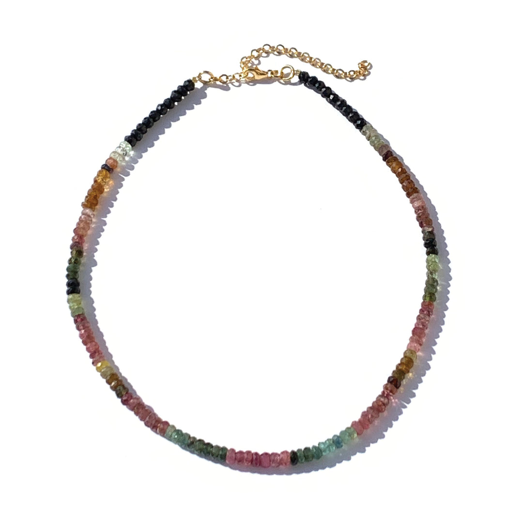 Joyfulmuze Watermelon Tourmaline Rainbow Necklace, Natural Colorful Gemstone Handmade Healing Jewelry, Two Row Bracelet, Valentine and Mothers Day Women's Jewelry Gift (Rainbow-Tourmaline-Brass)