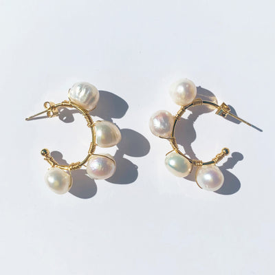 Large Gold Hoops with Pearls