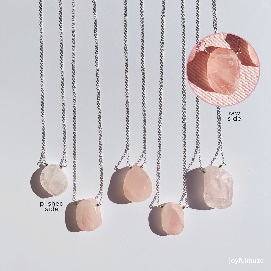 raw rose quartz necklace