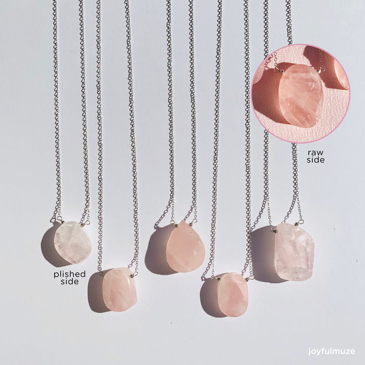 raw rose quartz necklace