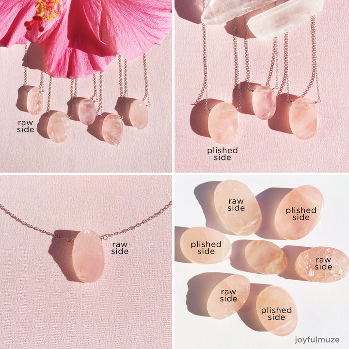 rose quartz necklace polished & raw side